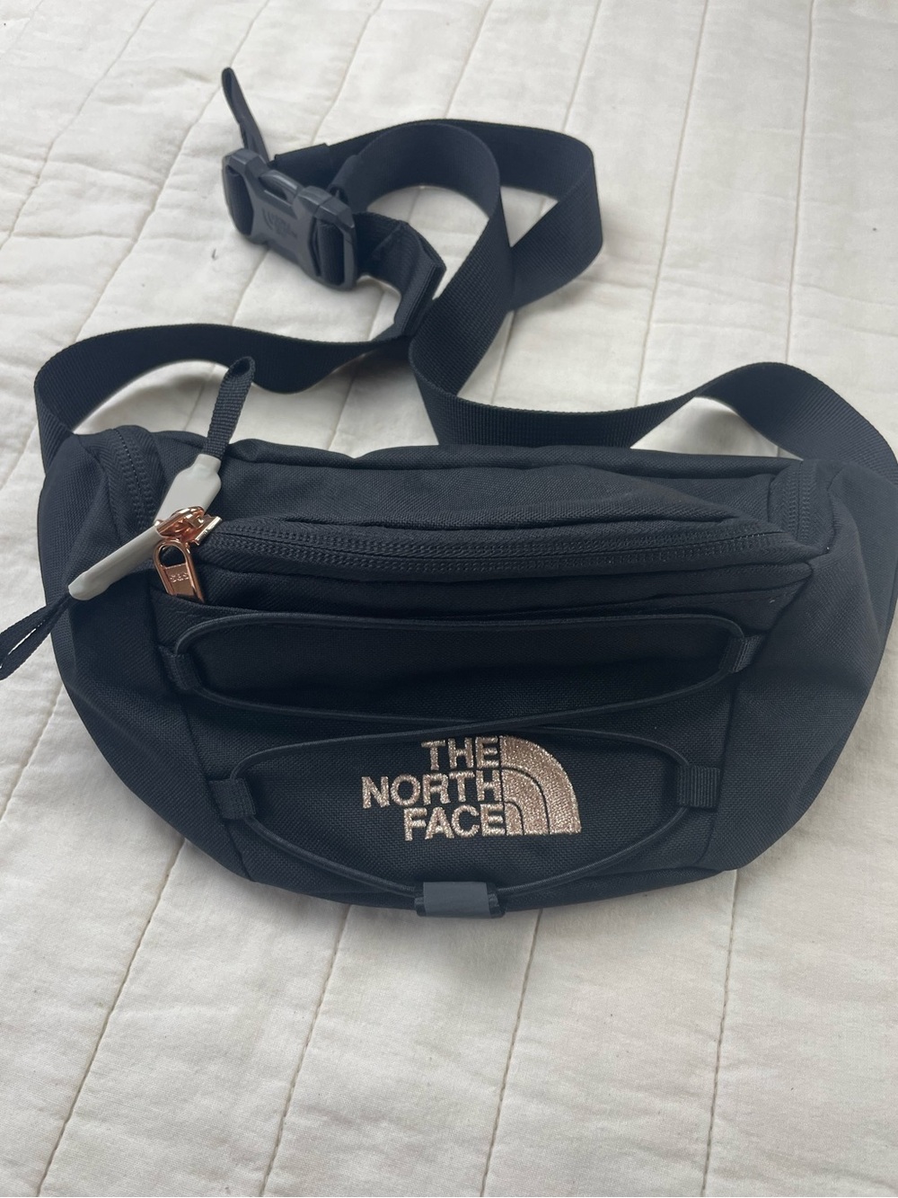 The North Face Jester Black Waist Pack with Rose Gold Logo